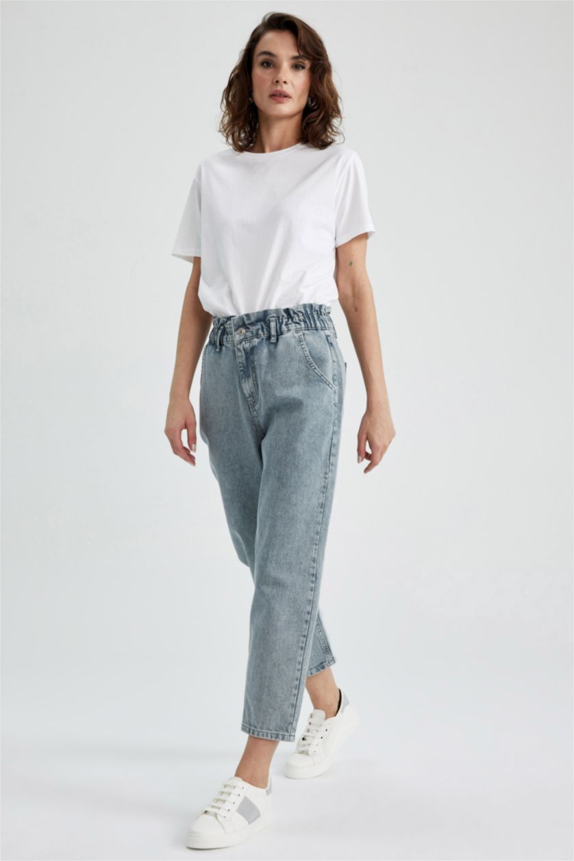 Женщины Серый High Waist Paperbag Fit Trousers