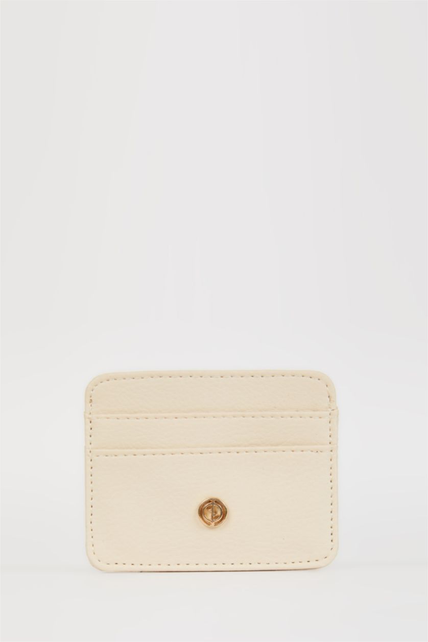 نساء بيج محفظة بطاقات جلد صناعي