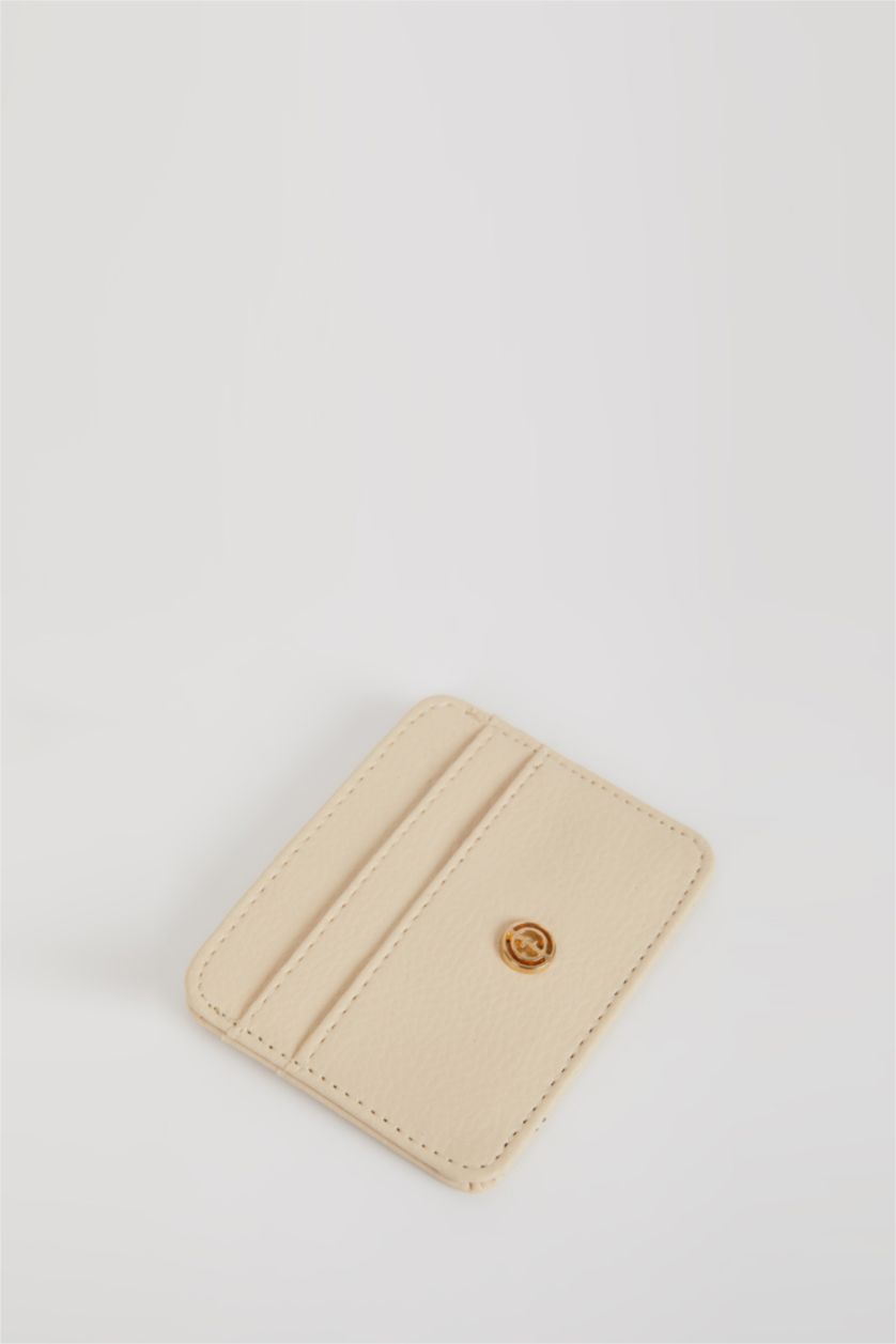 نساء بيج محفظة بطاقات جلد صناعي