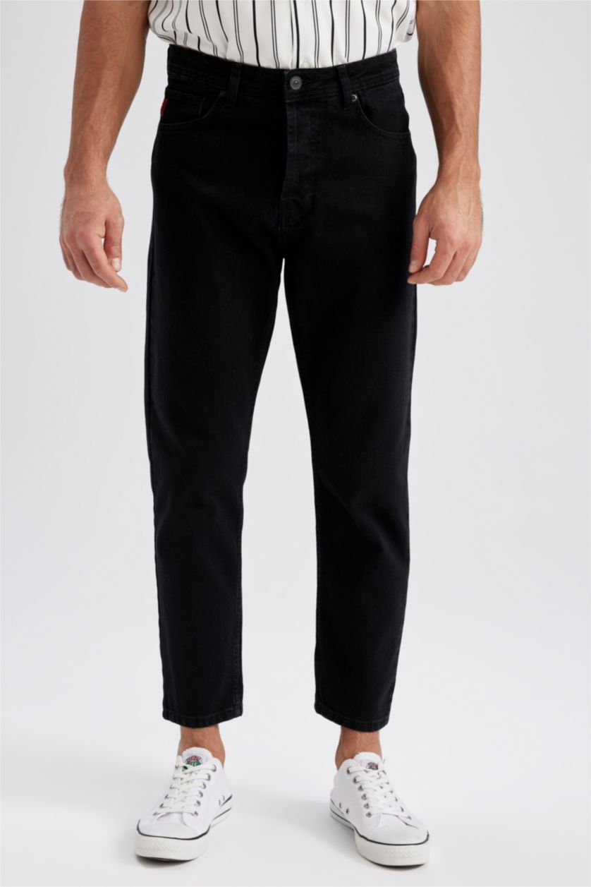 رجالي أسود بنطلون جينز سلم فيت بخصر عادي من 90's