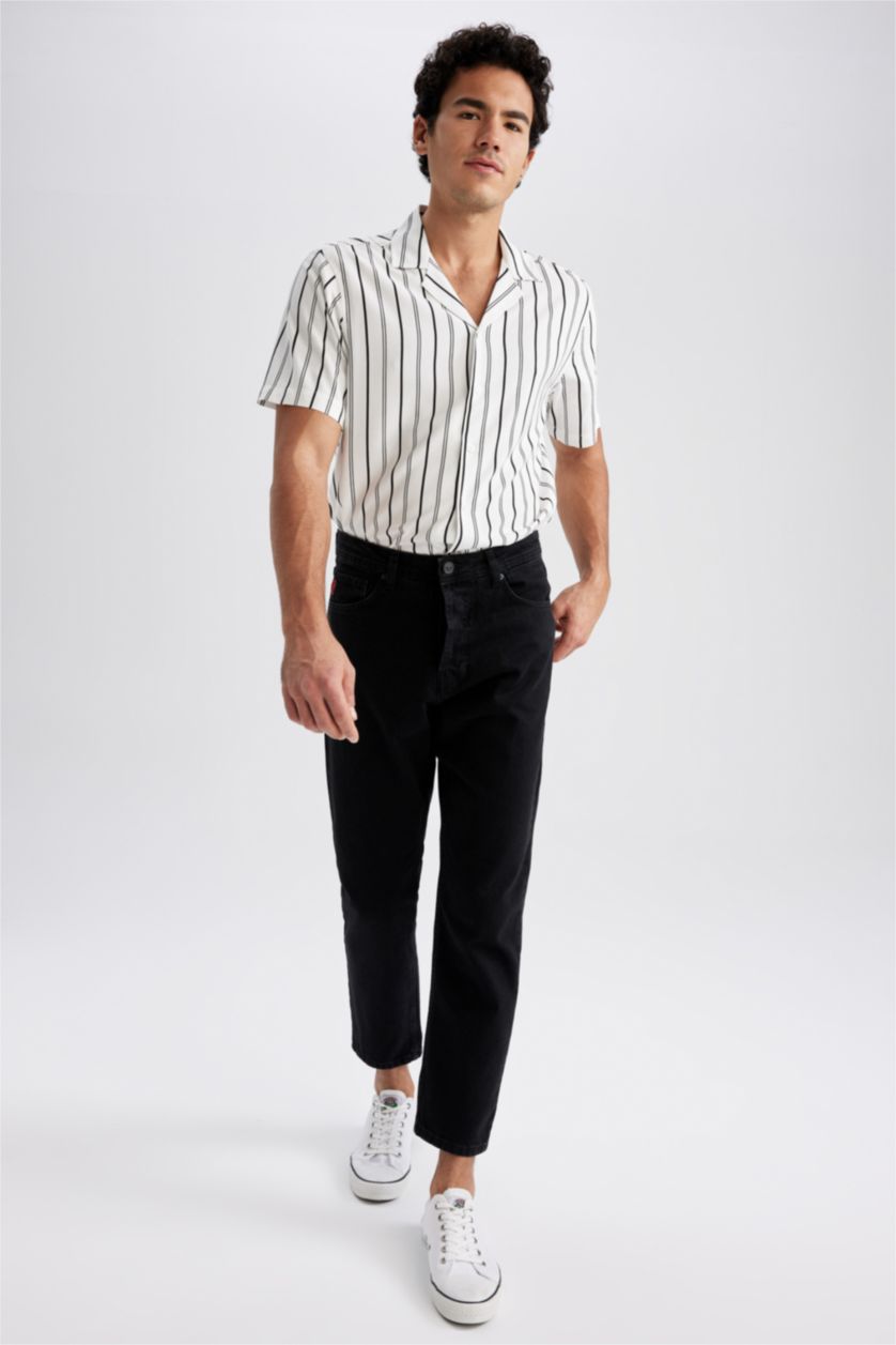 رجالي أسود بنطلون جينز سلم فيت بخصر عادي من 90's