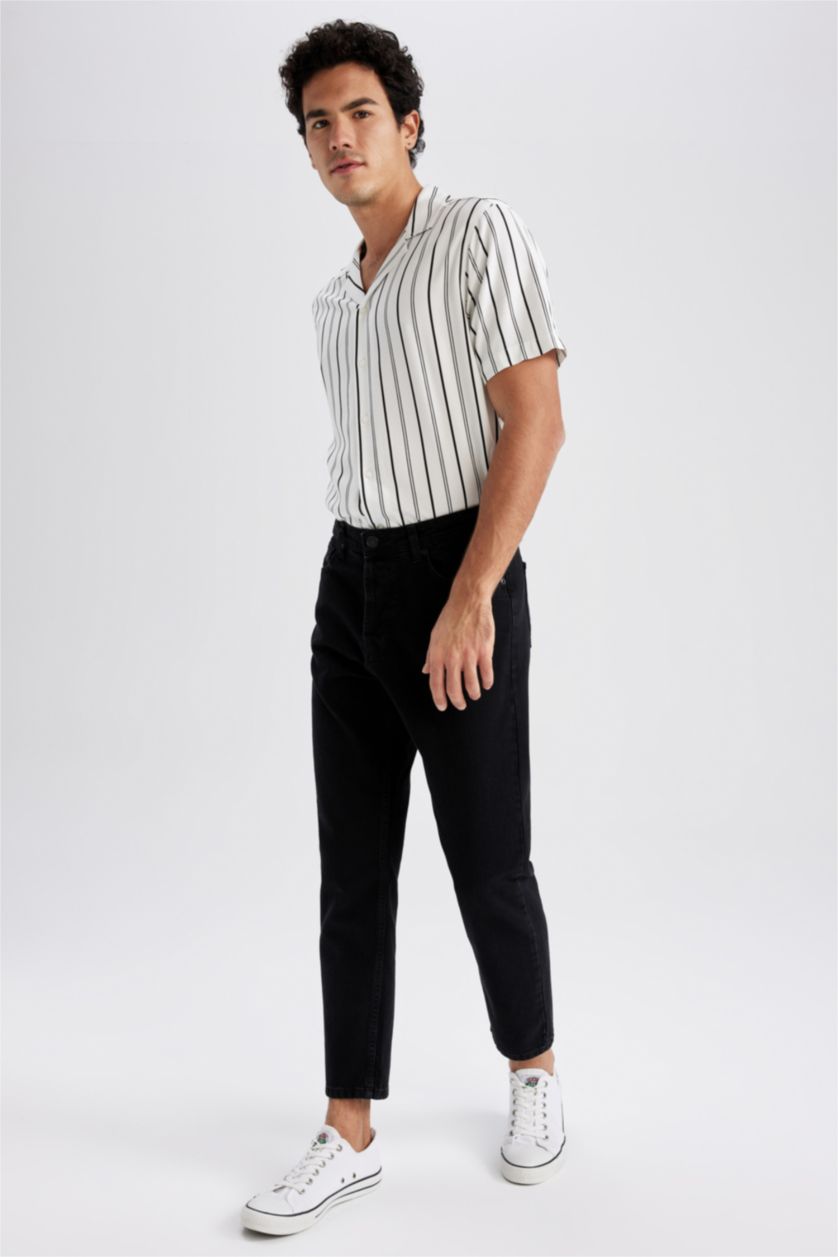 رجالي أسود بنطلون جينز سلم فيت بخصر عادي من 90's