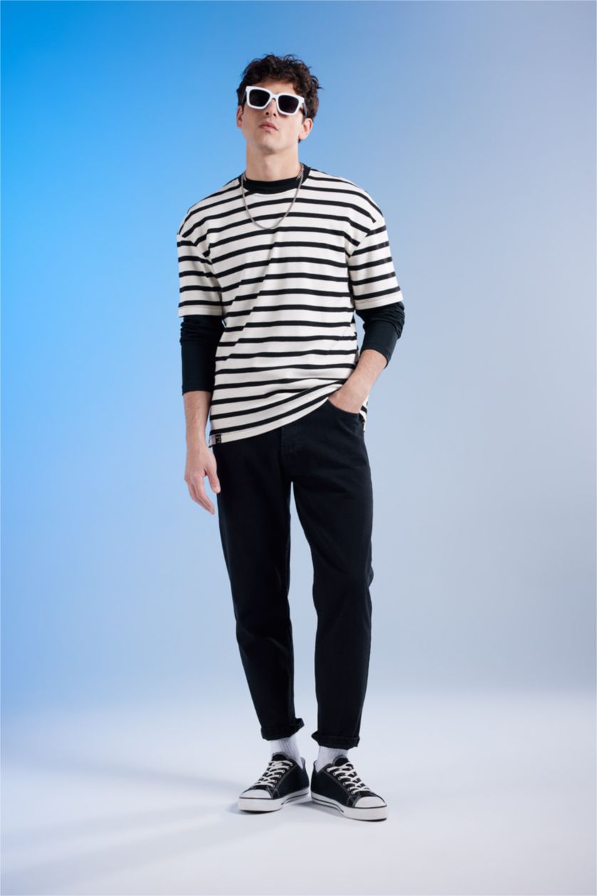 رجالي أسود بنطلون جينز سلم فيت بخصر عادي من 90's