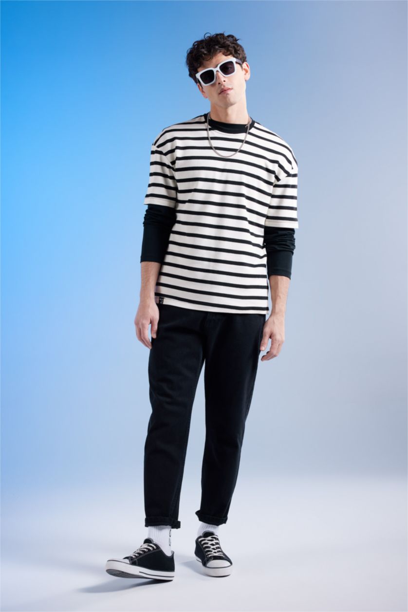 رجالي أسود بنطلون جينز سلم فيت بخصر عادي من 90's