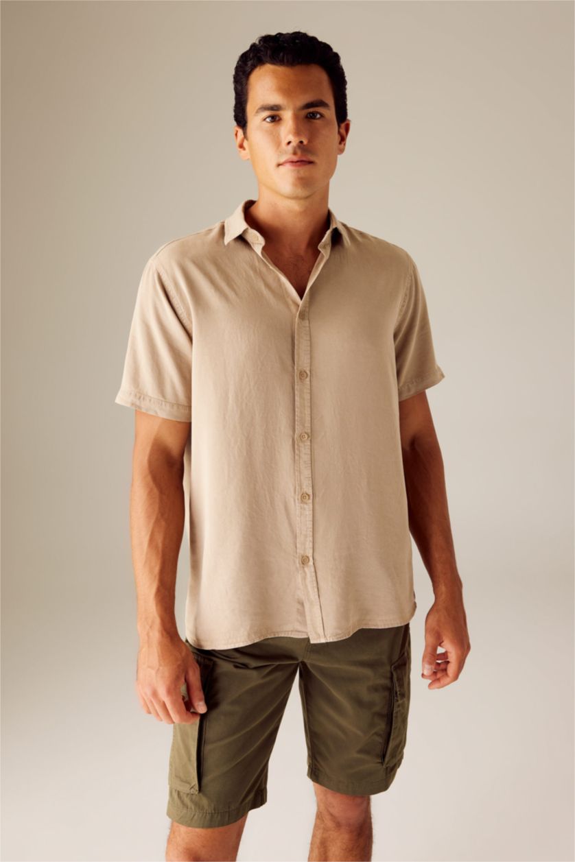 MAN Beige Regular Fit Sensual Short Sleeve Shirt