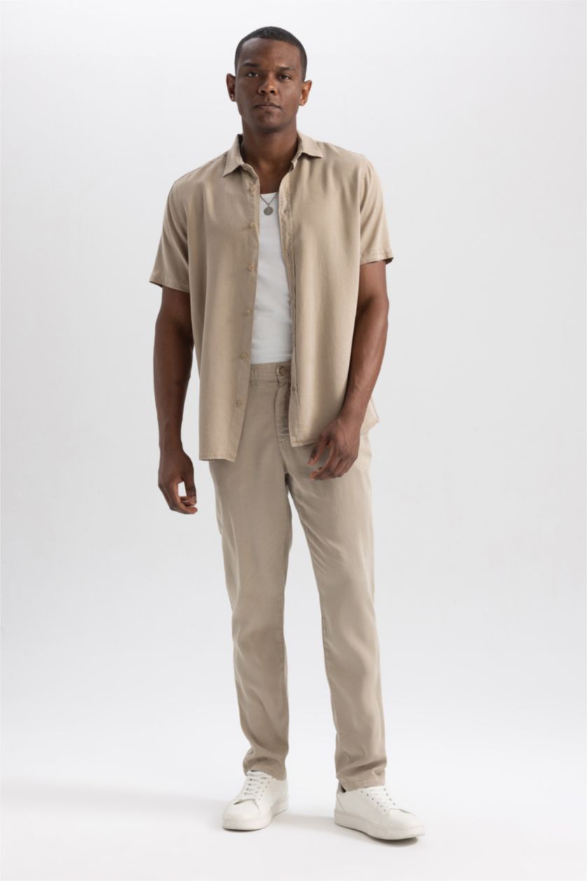 MAN Beige Regular Fit Sensual Short Sleeve Shirt