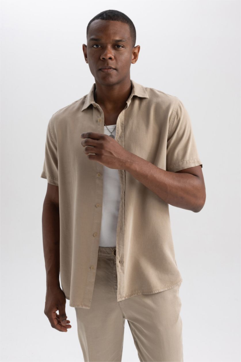 MAN Beige Regular Fit Sensual Short Sleeve Shirt