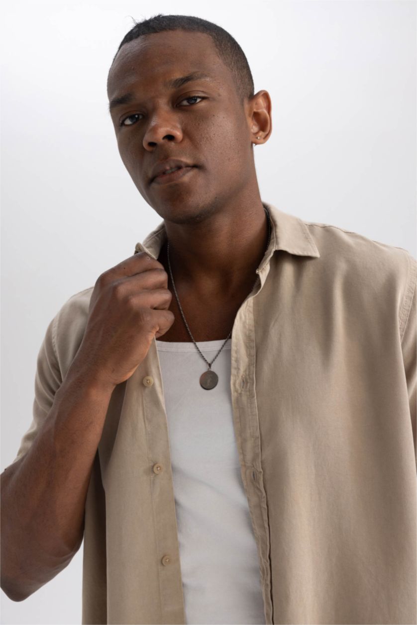 MAN Beige Regular Fit Sensual Short Sleeve Shirt