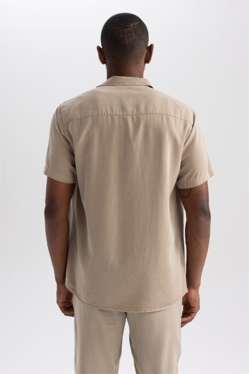MAN Beige Regular Fit Sensual Short Sleeve Shirt