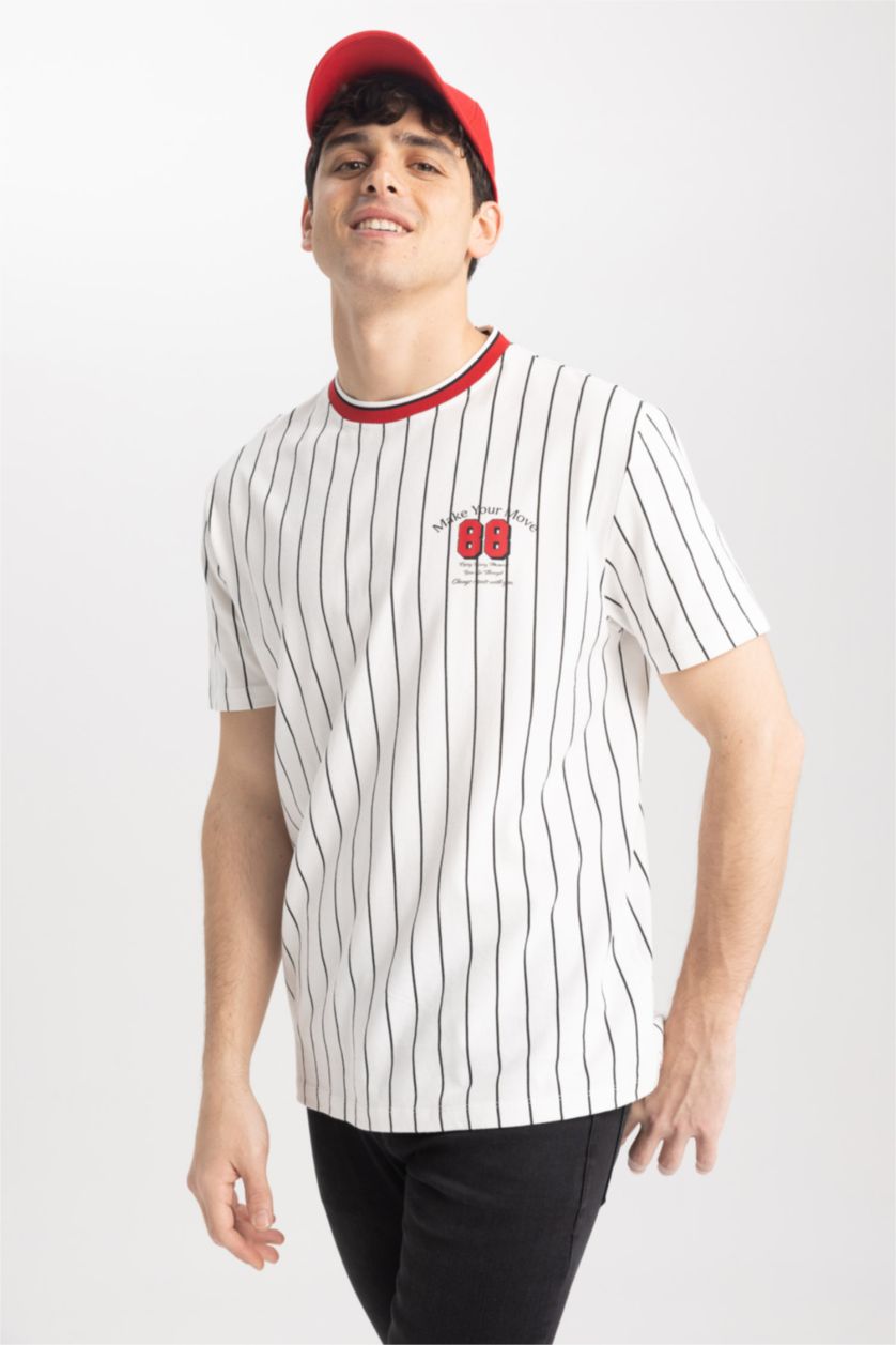 HOMME Écru T-Shirt coupe régulière imprimé Col Ras Du Cou