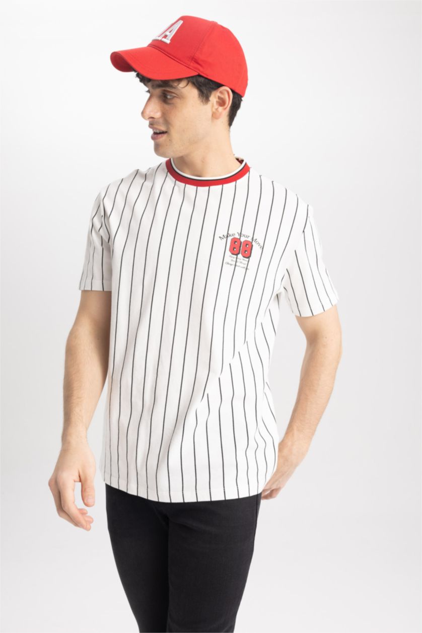 HOMME Écru T-Shirt coupe régulière imprimé Col Ras Du Cou