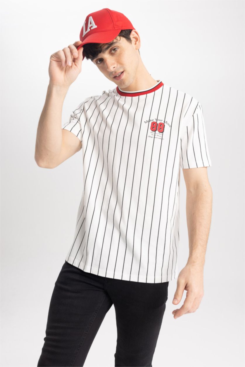 HOMME Écru T-Shirt coupe régulière imprimé Col Ras Du Cou