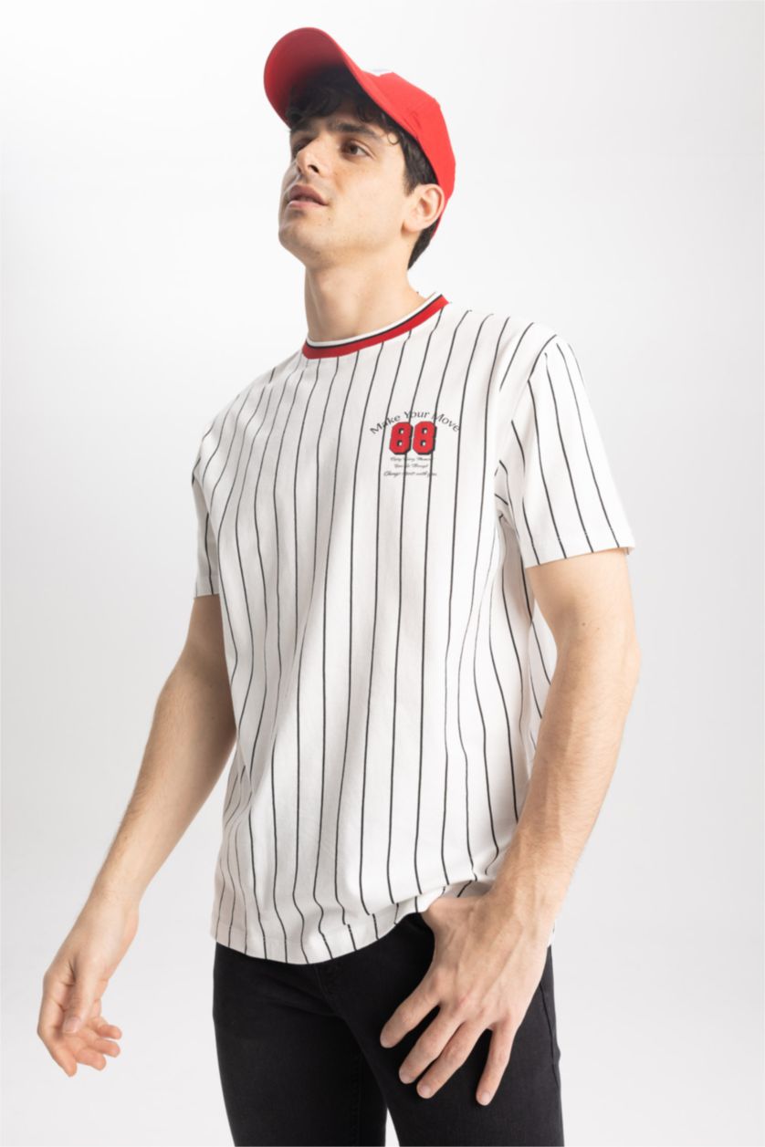 HOMME Écru T-Shirt coupe régulière imprimé Col Ras Du Cou