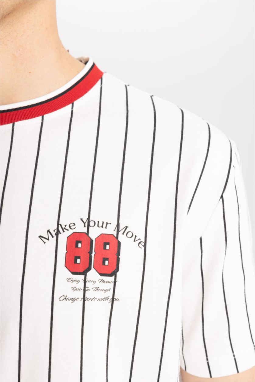 HOMME Écru T-Shirt coupe régulière imprimé Col Ras Du Cou