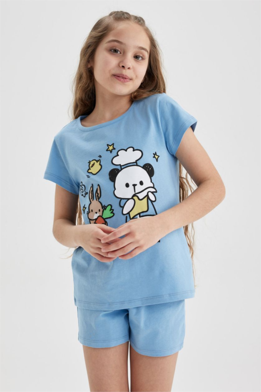 GIRLS & TEENS Blue Girl Printed Short Sleeved Shorts Pajamas Set