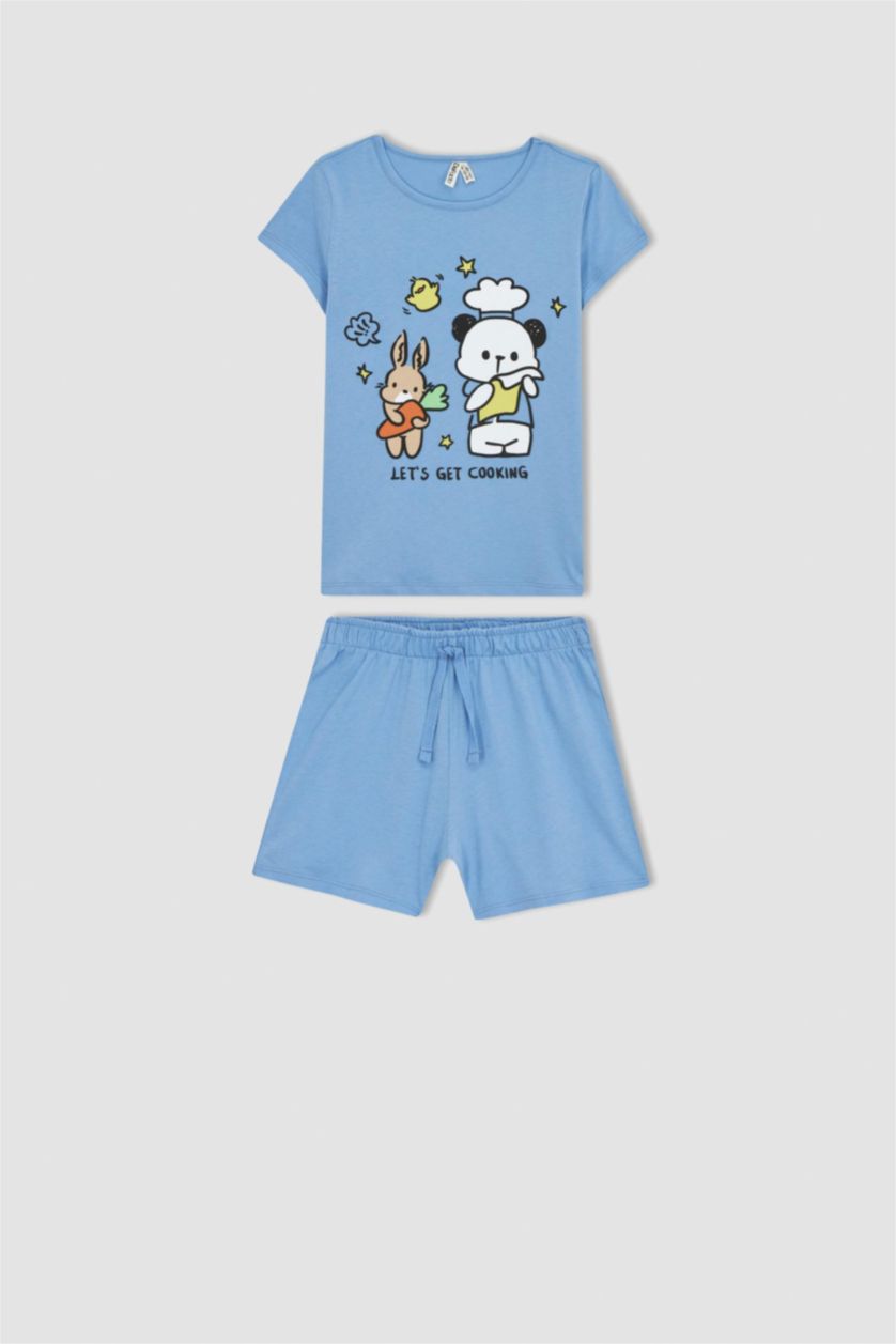 GIRLS & TEENS Blue Girl Printed Short Sleeved Shorts Pajamas Set