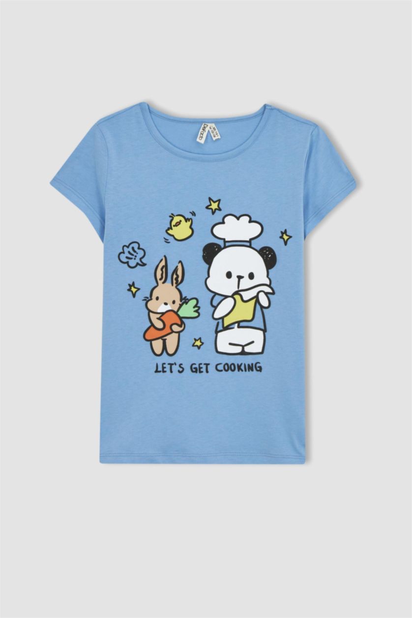 GIRLS & TEENS Blue Girl Printed Short Sleeved Shorts Pajamas Set