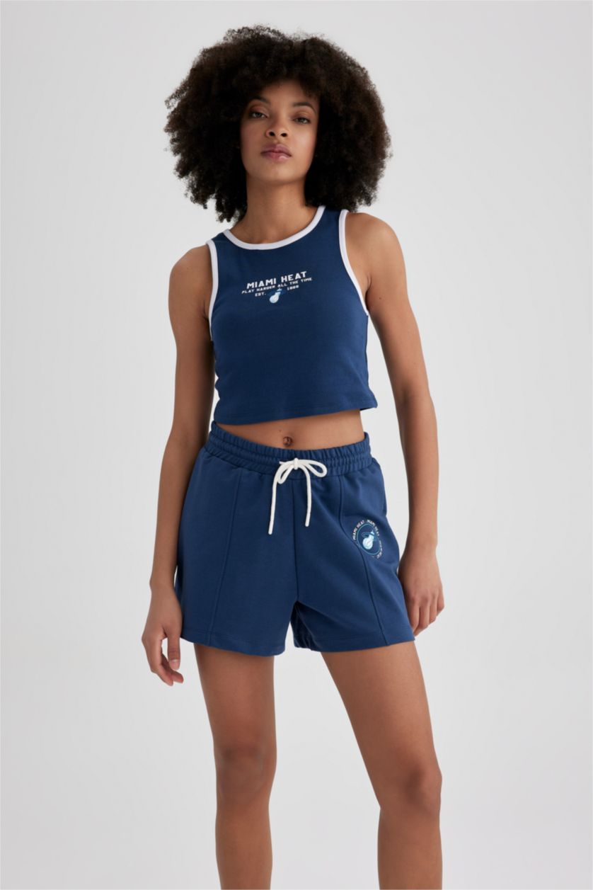 WOMAN Indigo Crop Top Crew Neck Sleeveless Licensed by the NBA Miami Heat Tank Top