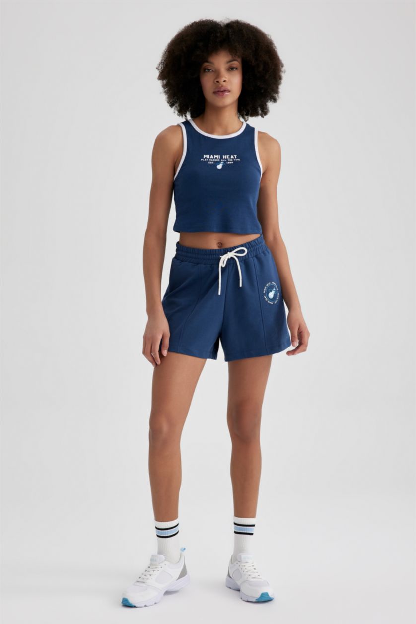 WOMAN Indigo Crop Top Crew Neck Sleeveless Licensed by the NBA Miami Heat Tank Top