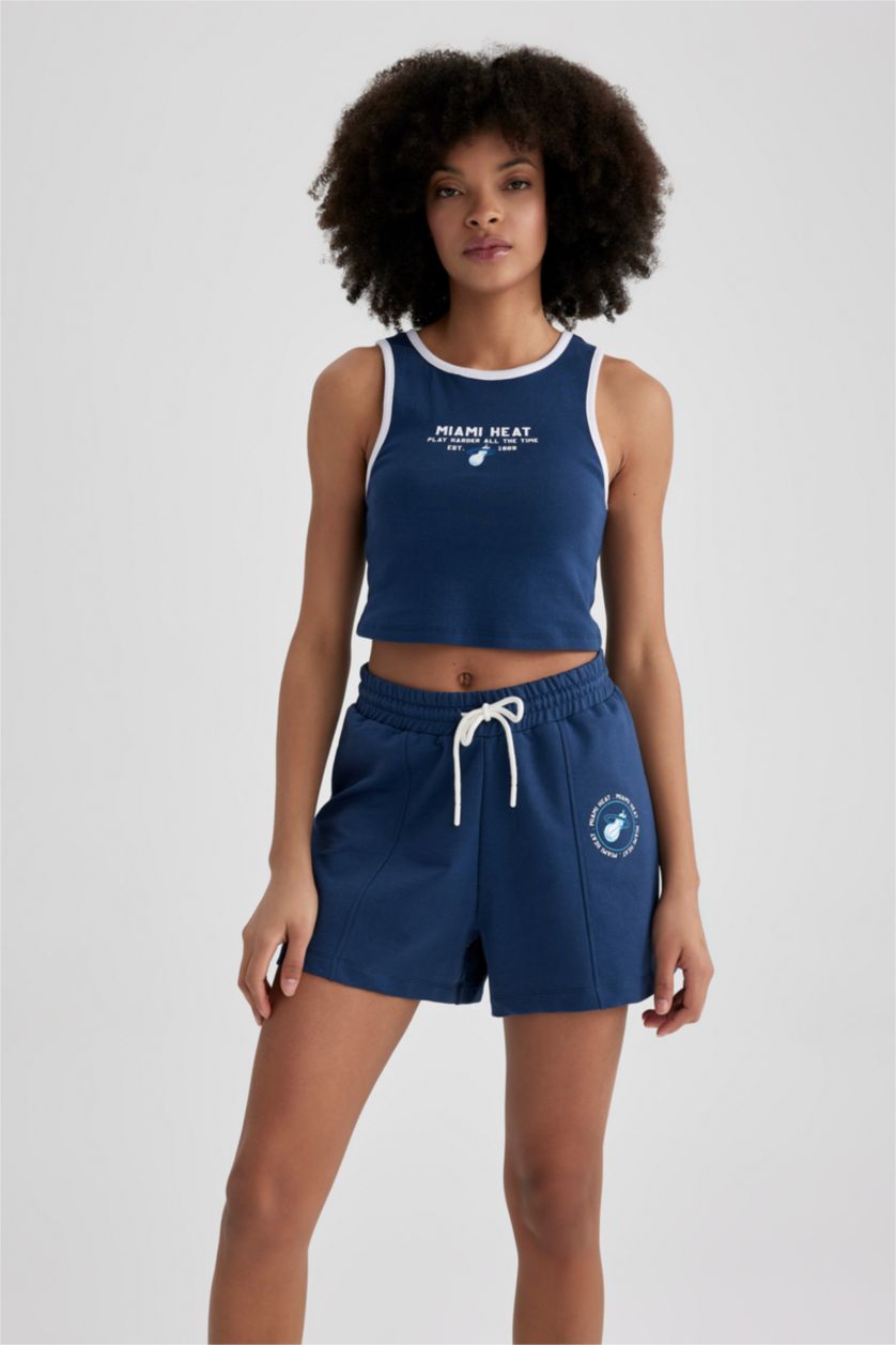 WOMAN Indigo Crop Top Crew Neck Sleeveless Licensed by the NBA Miami Heat Tank Top