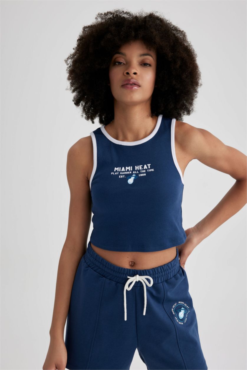 WOMAN Indigo Crop Top Crew Neck Sleeveless Licensed by the NBA Miami Heat Tank Top