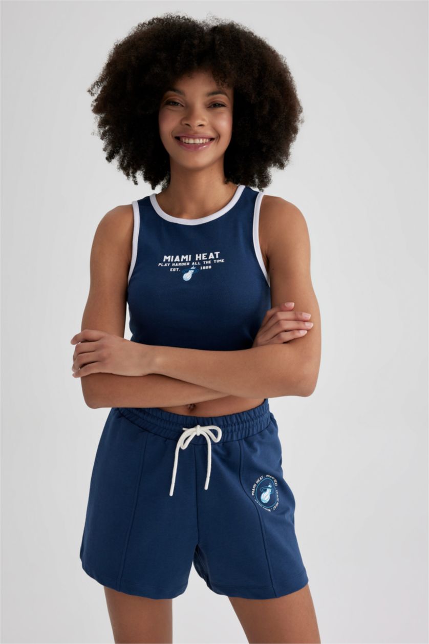 WOMAN Indigo Crop Top Crew Neck Sleeveless Licensed by the NBA Miami Heat Tank Top