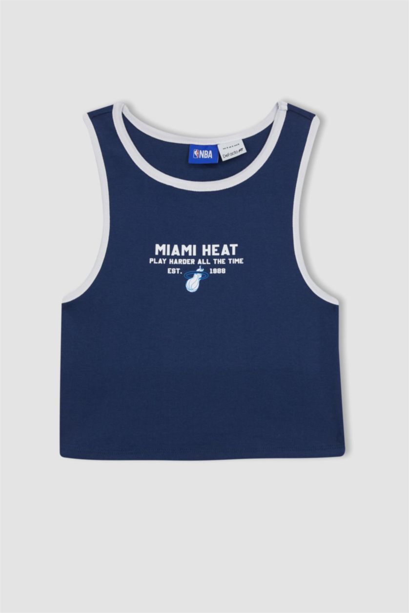 WOMAN Indigo Crop Top Crew Neck Sleeveless Licensed by the NBA Miami Heat Tank Top