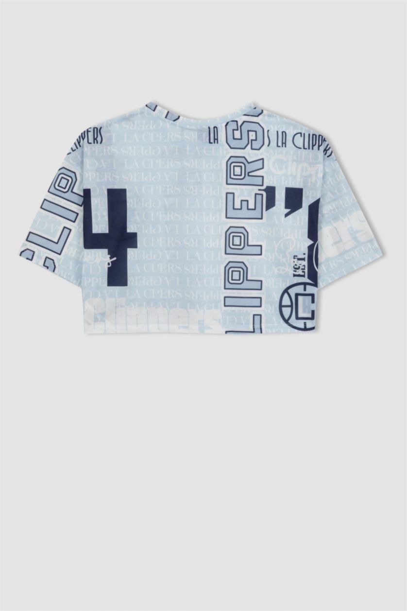 Kadın Ekru DeFactoFit NBA Los Angeles Clippers Oversize Bisiklet Yaka Kısa Kollu Tişört