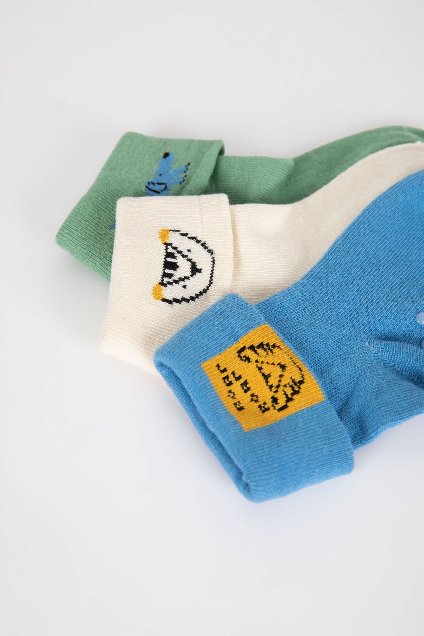 Erkek Bebek Karma Erkek Bebek Kaydırmaz Tabanlı 3'lü Organik Pamuklu Uzun Çorap