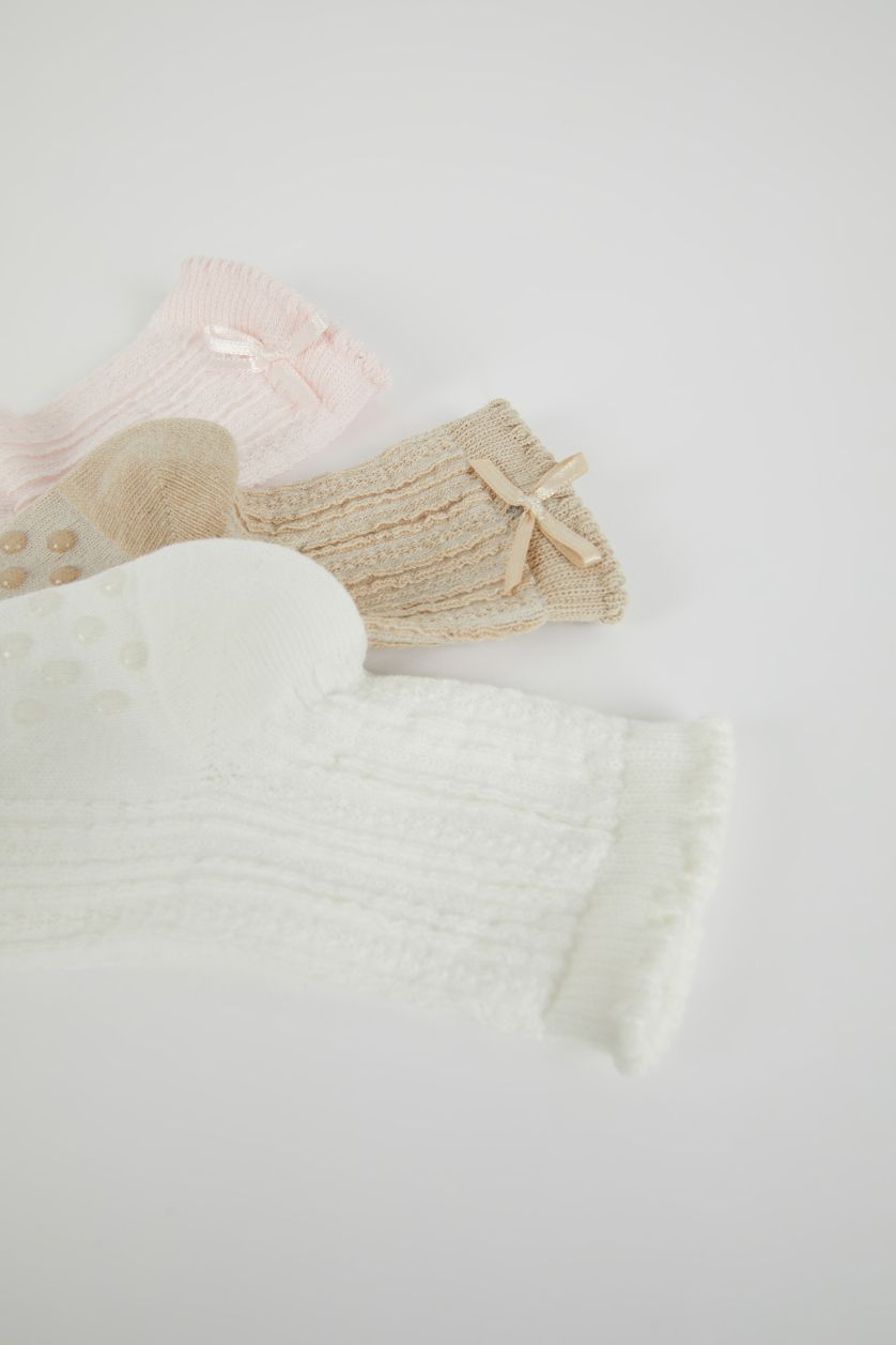 Kız Bebek Karma Dikişsiz 3'lü Pamuklu Uzun Çorap Kız Bebek