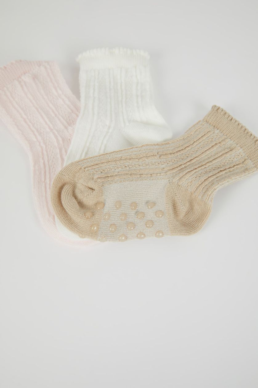 Kız Bebek Karma Dikişsiz 3'lü Pamuklu Uzun Çorap Kız Bebek