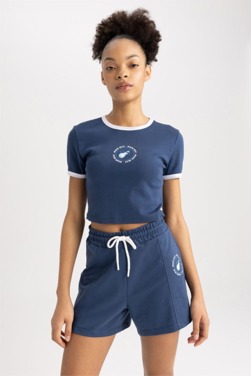 FEMME Indigo T-shirt NBA Milwaukee Bucks en coton à manches courtes et col rond de DeFactoFit