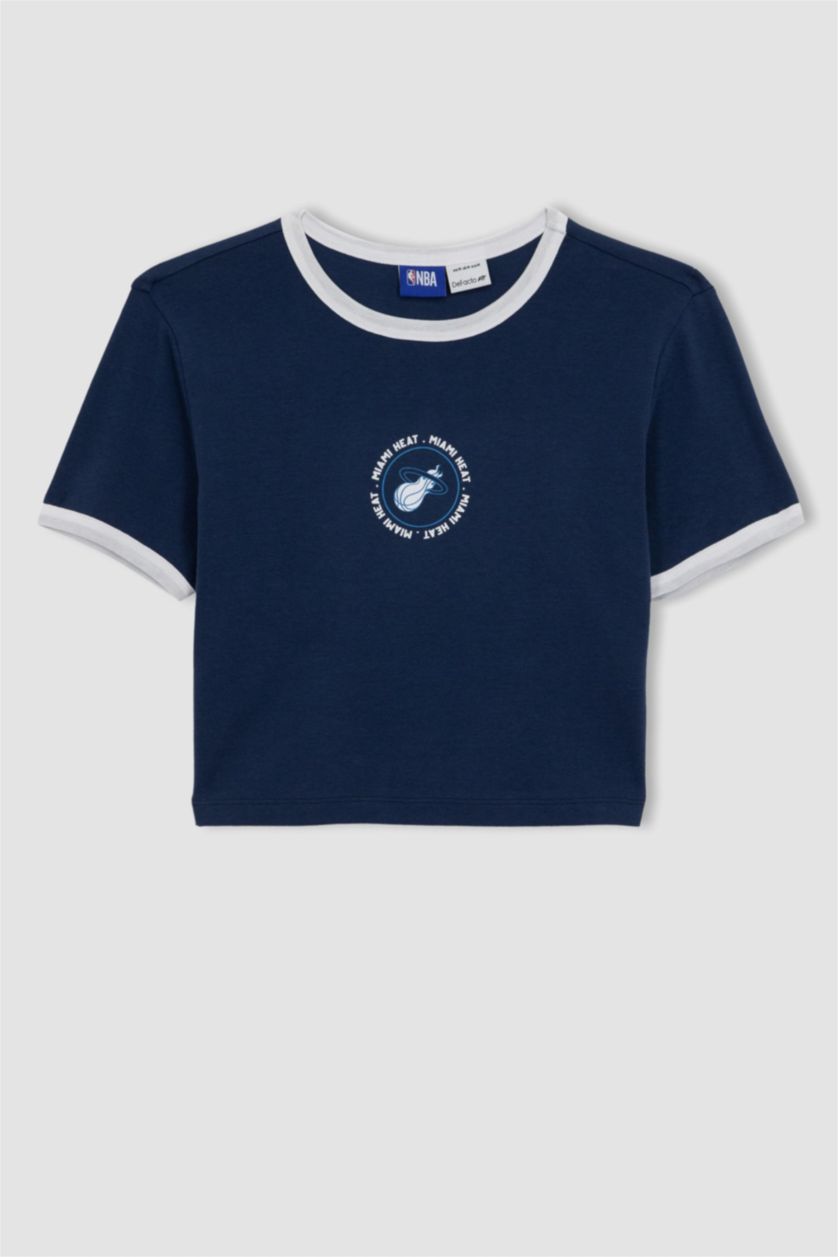 FEMME Indigo T-shirt NBA Milwaukee Bucks en coton à manches courtes et col rond de DeFactoFit