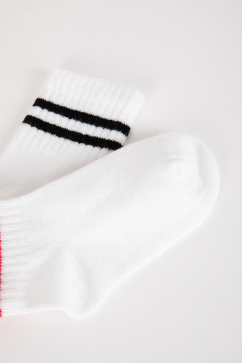 Erkek Bebek Beyaz Kaydırmaz Taban 2'li Pamuklu Uzun Çorap Erkek Bebek