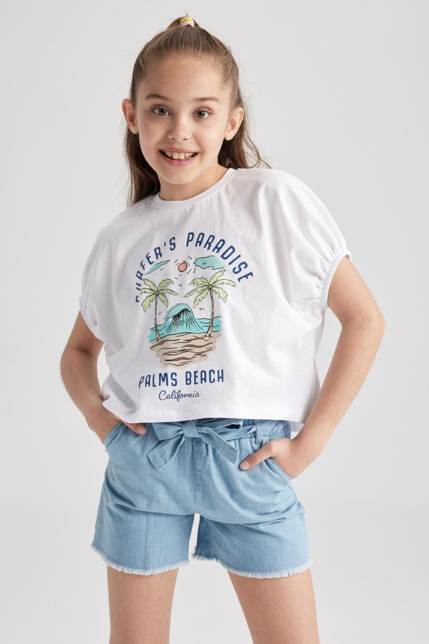 Kız Çocuk - Genç Kız Beyaz Kız Çocuk Relax Fit Baskılı Kısa Kollu Tişört