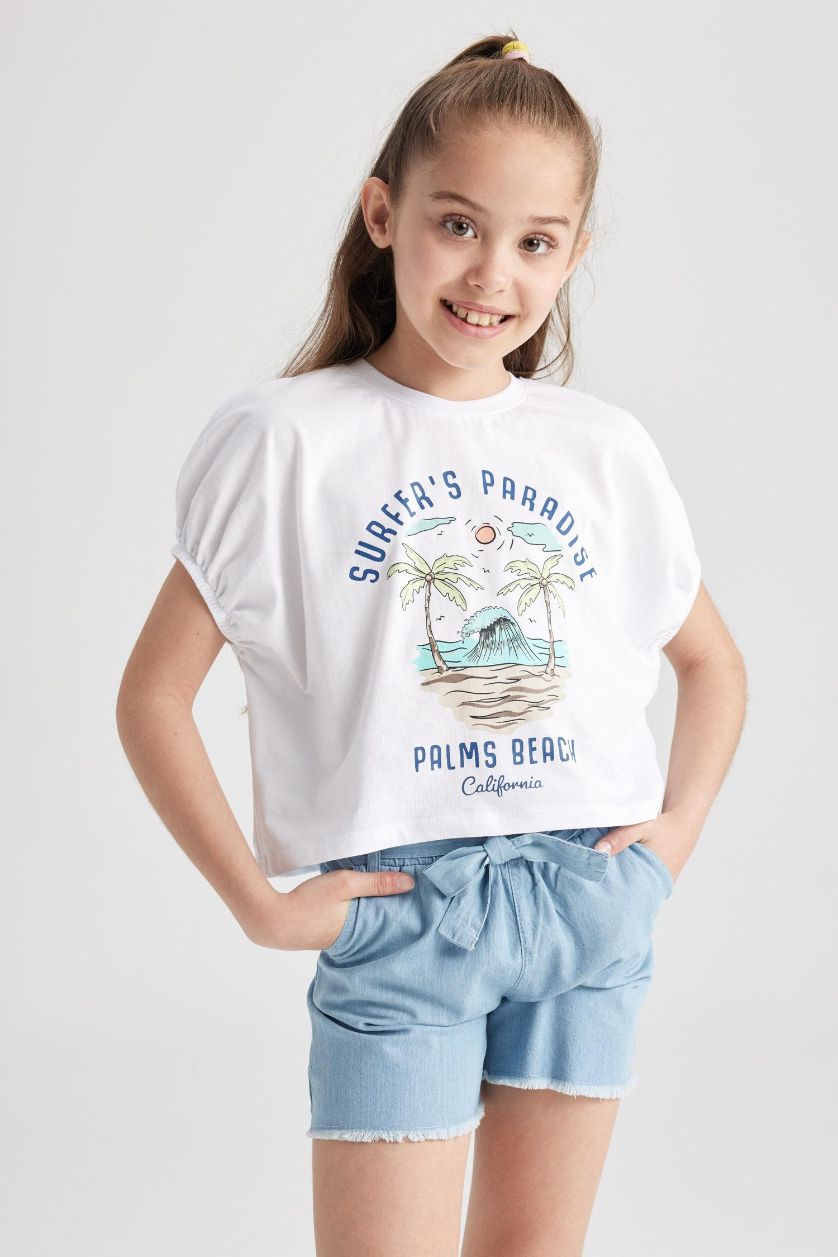 Kız Çocuk - Genç Kız Beyaz Kız Çocuk Relax Fit Baskılı Kısa Kollu Tişört