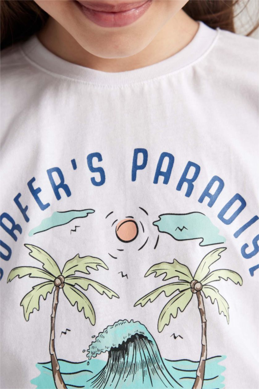 Kız Çocuk - Genç Kız Beyaz Kız Çocuk Relax Fit Baskılı Kısa Kollu Tişört