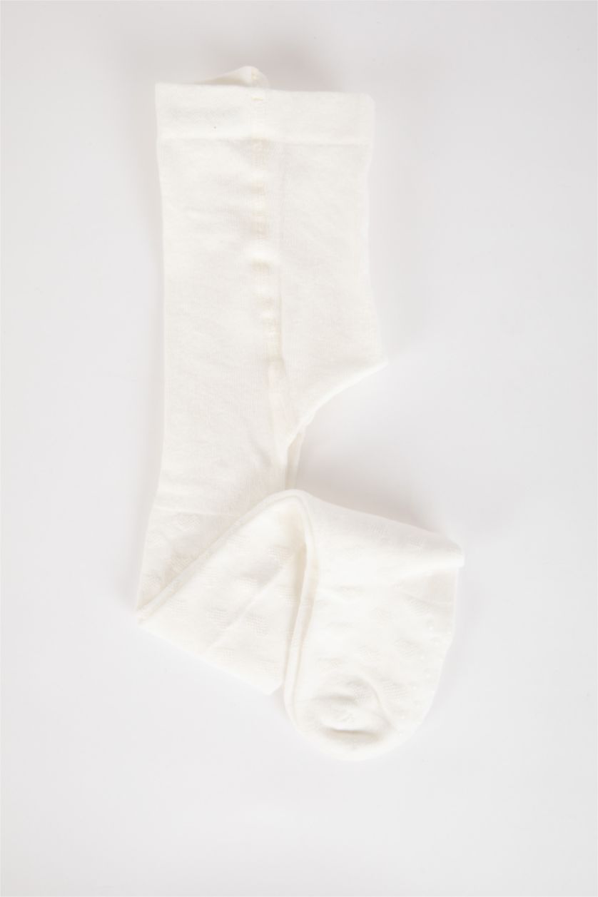 Kız Bebek Beyaz Kaydırmaz Taban Pamuklu Külotlu Çorap Kız Bebek