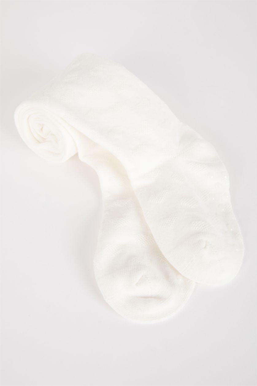Kız Bebek Beyaz Kaydırmaz Taban Pamuklu Külotlu Çorap Kız Bebek