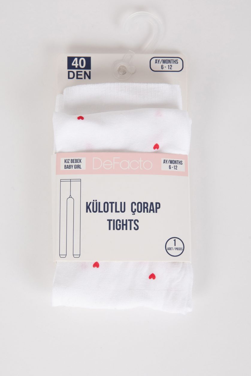 Kız Bebek Beyaz Kız Bebek Kalp Desenli Kaydırmaz Taban 40 Denye Külotlu Çorap