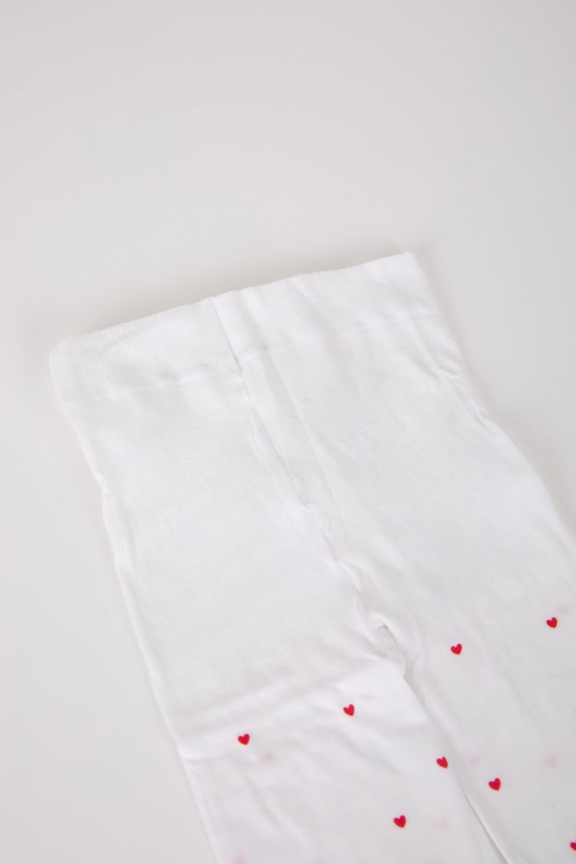 Kız Bebek Beyaz Kız Bebek Kalp Desenli Kaydırmaz Taban 40 Denye Külotlu Çorap