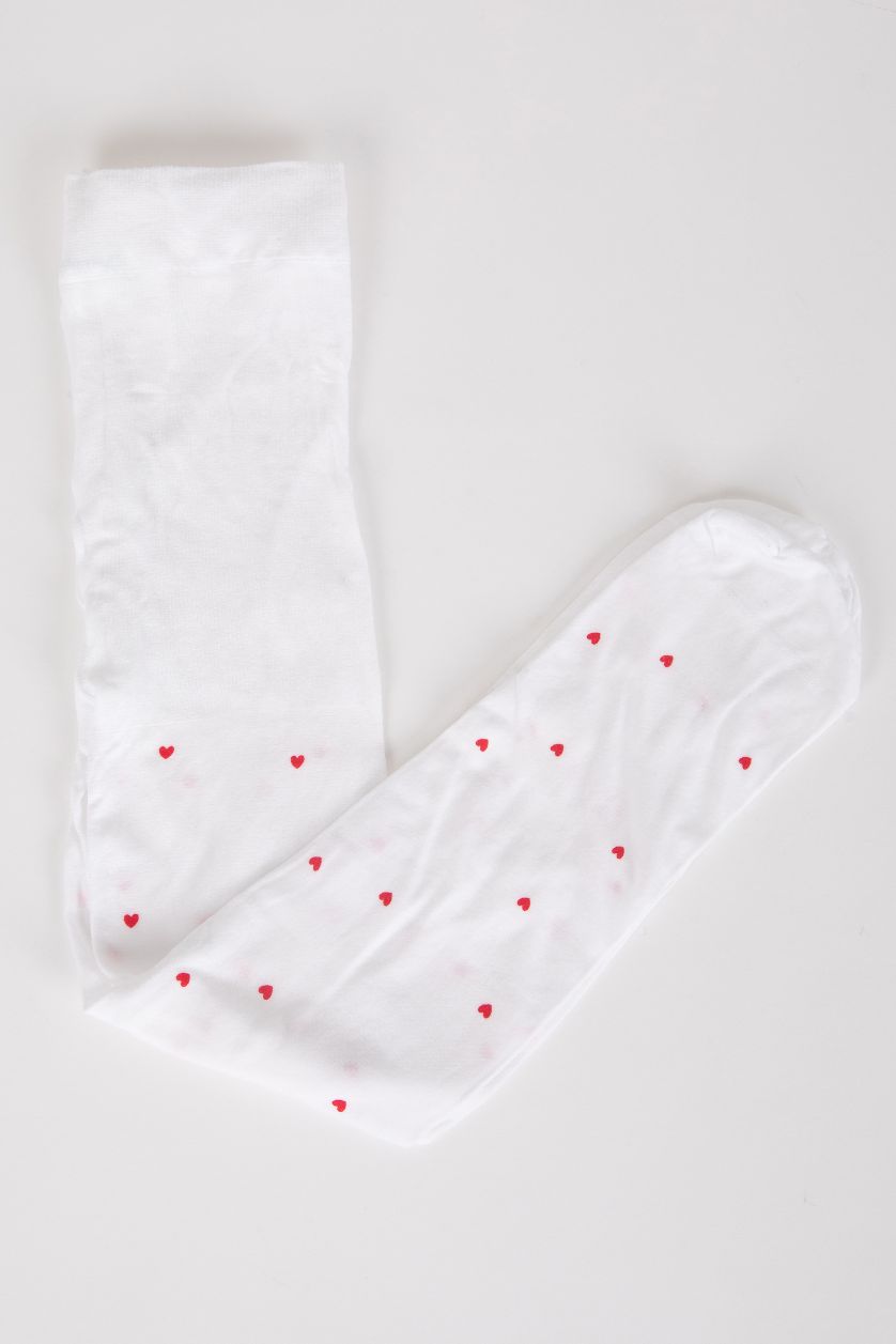 Kız Bebek Beyaz Kız Bebek Kalp Desenli Kaydırmaz Taban 40 Denye Külotlu Çorap