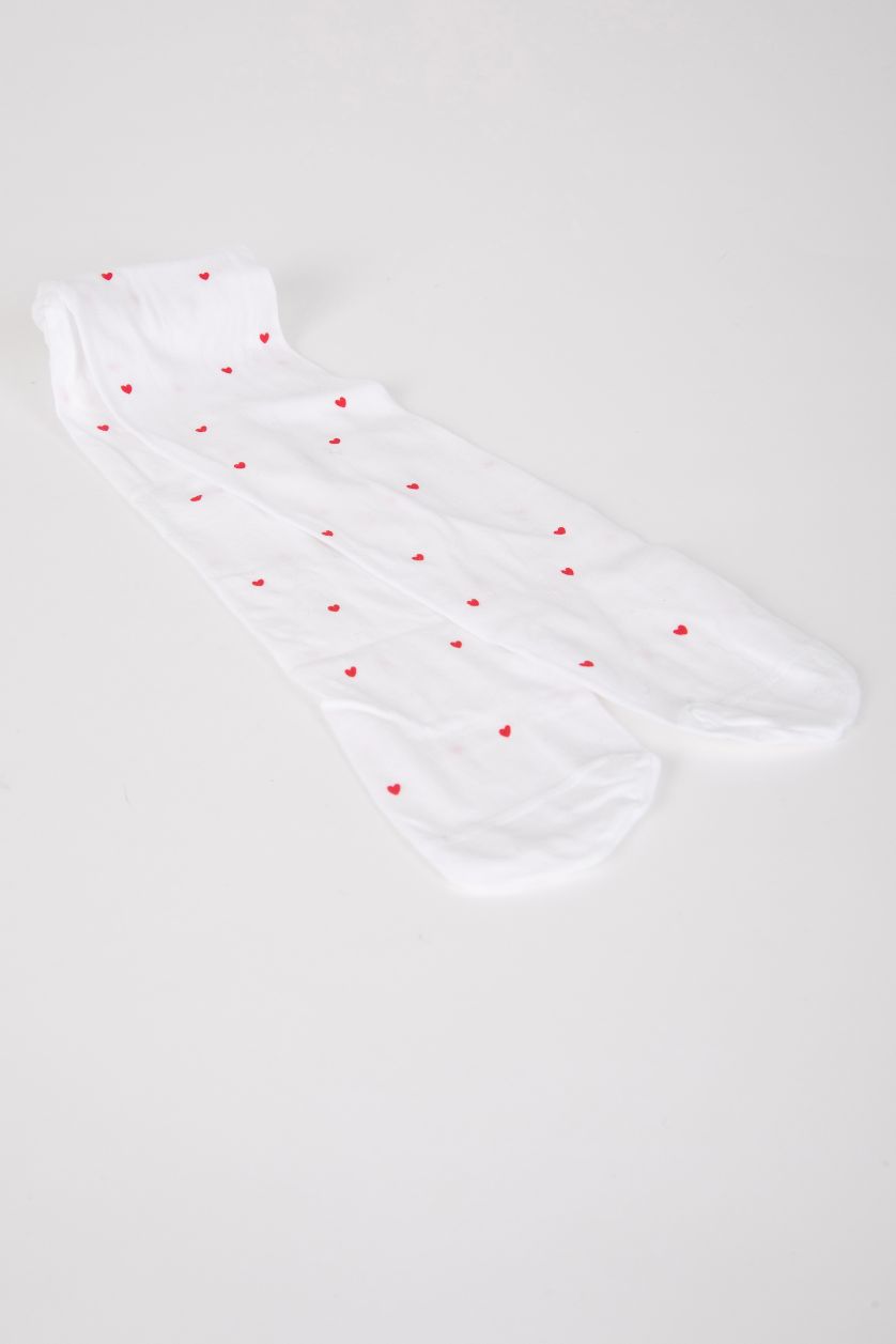 Kız Bebek Beyaz Kız Bebek Kalp Desenli Kaydırmaz Taban 40 Denye Külotlu Çorap