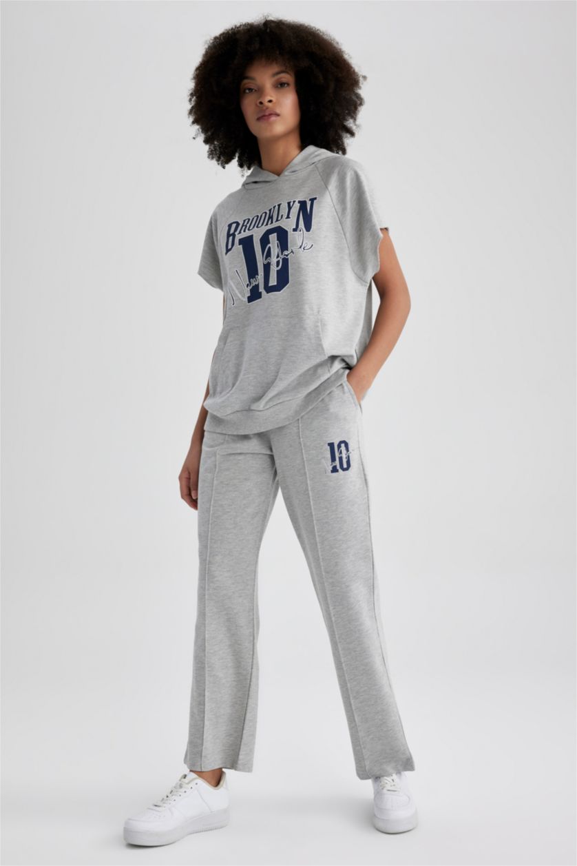 WOMAN Grey Melange Defacto Fit Wide Leg Thin Fabric Sweatpants