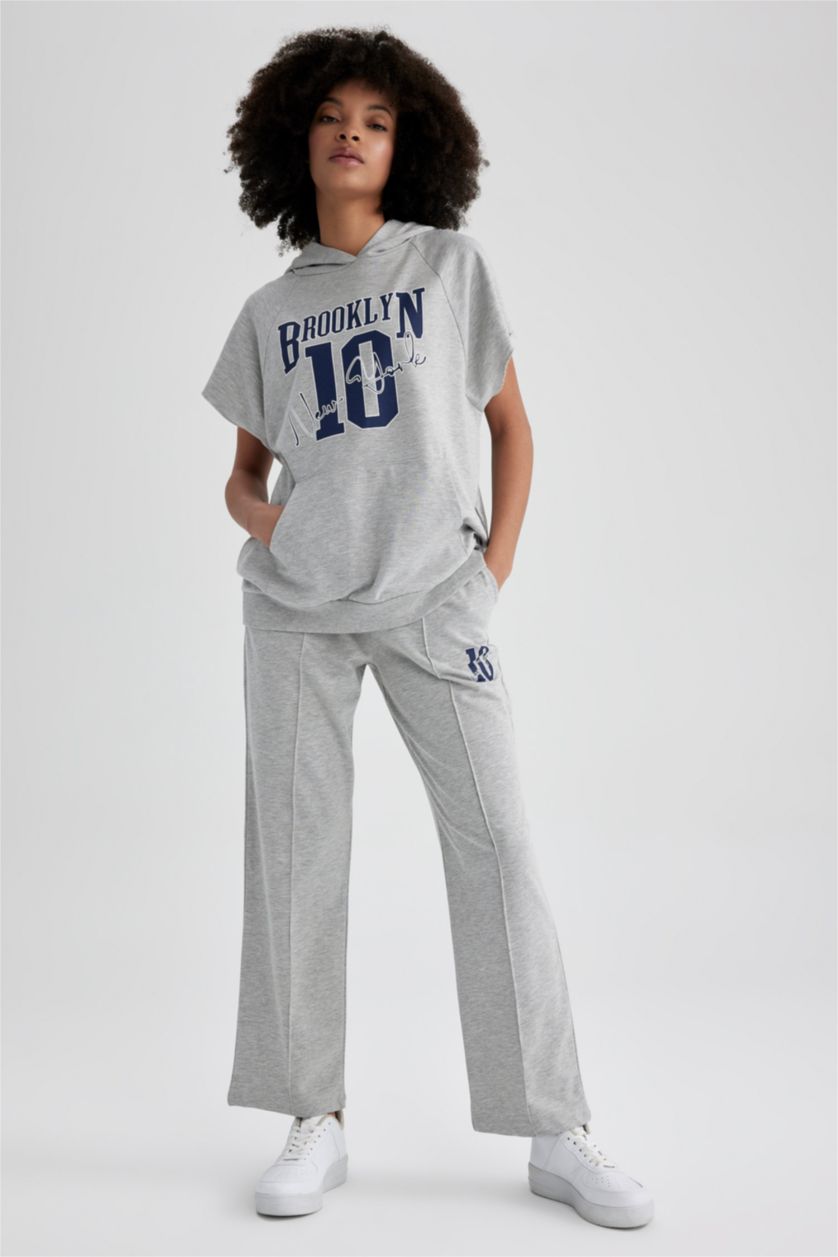 WOMAN Grey Melange Defacto Fit Wide Leg Thin Fabric Sweatpants