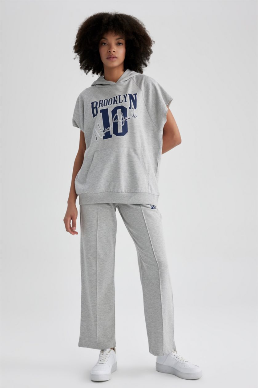 WOMAN Grey Melange Defacto Fit Wide Leg Thin Fabric Sweatpants