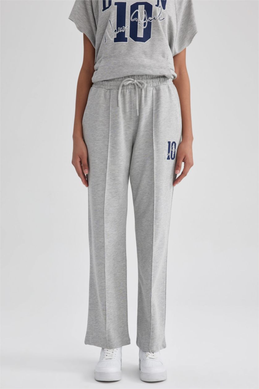 WOMAN Grey Melange Defacto Fit Wide Leg Thin Fabric Sweatpants