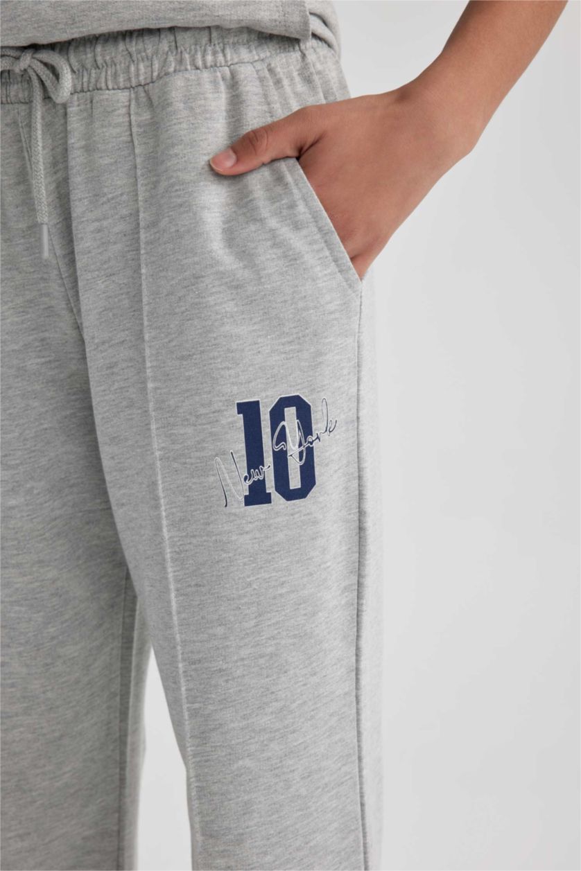 WOMAN Grey Melange Defacto Fit Wide Leg Thin Fabric Sweatpants