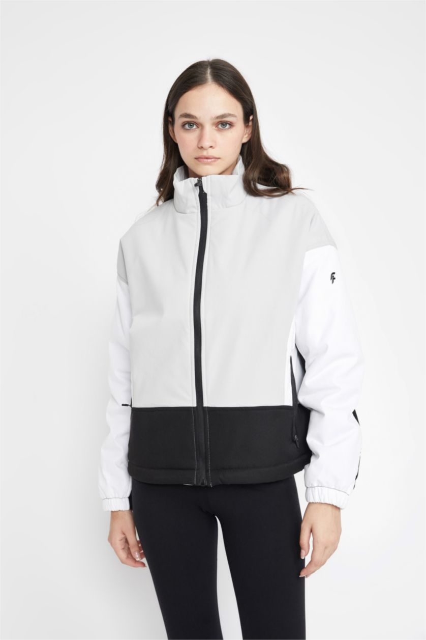 Kadın Açık Gri Fermuarlı Mont