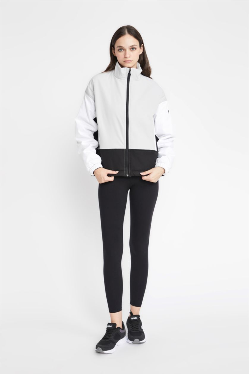 Kadın Açık Gri Fermuarlı Mont